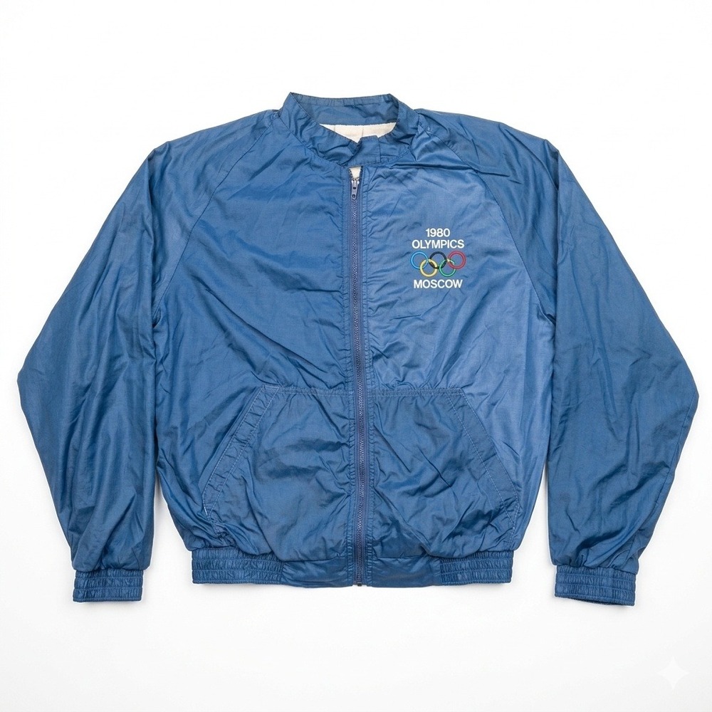 Vintage 1980 Moscow Olympics Jacket Mens Medium Blue Amici Windbreaker